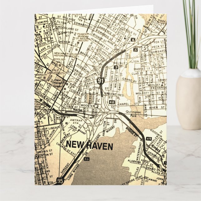 New Haven CT-vintagekarta Kort (Framsida)