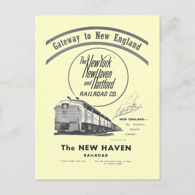New Haven Railroad-Gateway to New England 1950 Vykort (Framsida)