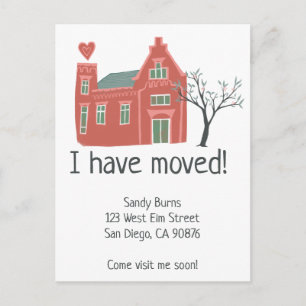 New Home Adress Flytta Announcement Cute House Vykort