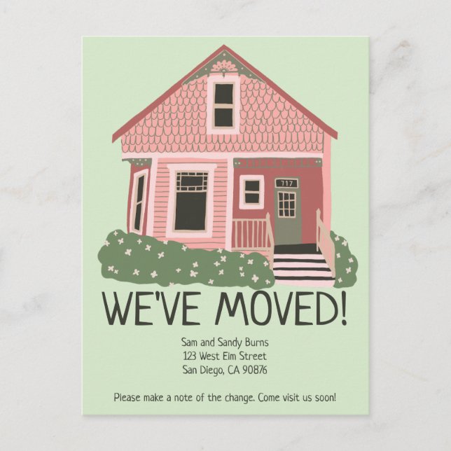 New Home Adress Flytta Announcement Cute House Vykort (Framsida)