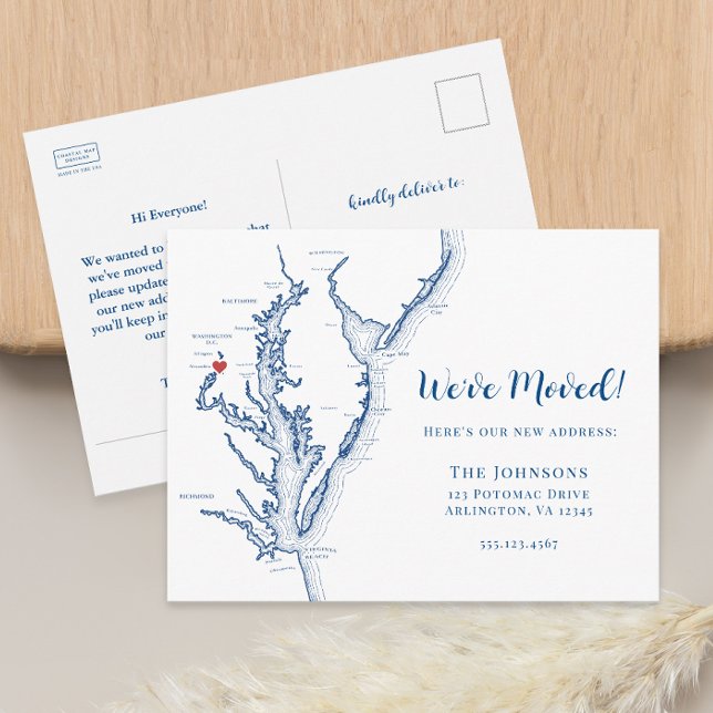 New Home Alexandria VA Karta Flytta Meddelande Vykort (Alexandria VA military moving announcement change of address postcard from Coastal Map Designs)