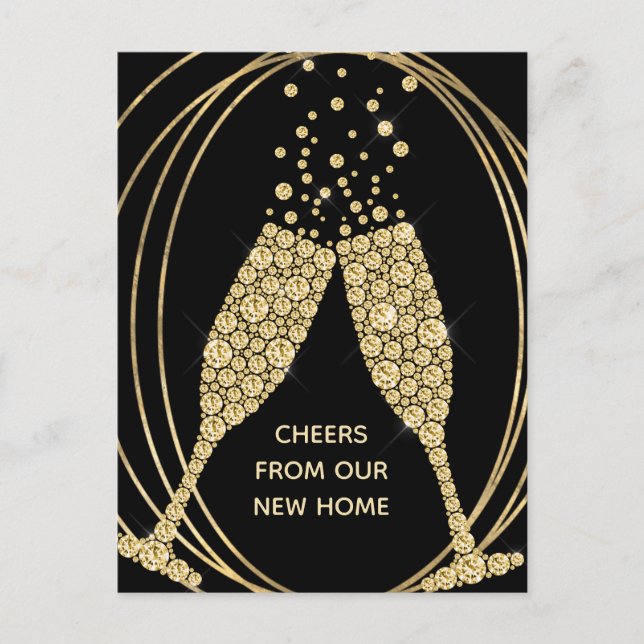 New Home Champagne Black Guld Geometric Flytta Meddelande Vykort (Framsida)