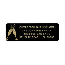 New Home Champagne Toast Guld Black Returadress Returadress Etikett