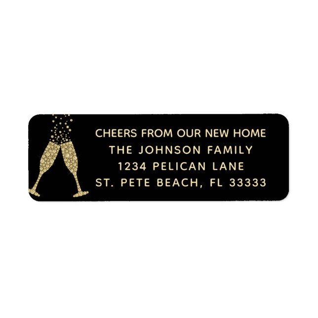 New Home Champagne Toast Guld Black Returadress Returadress Etikett (Framsidan)