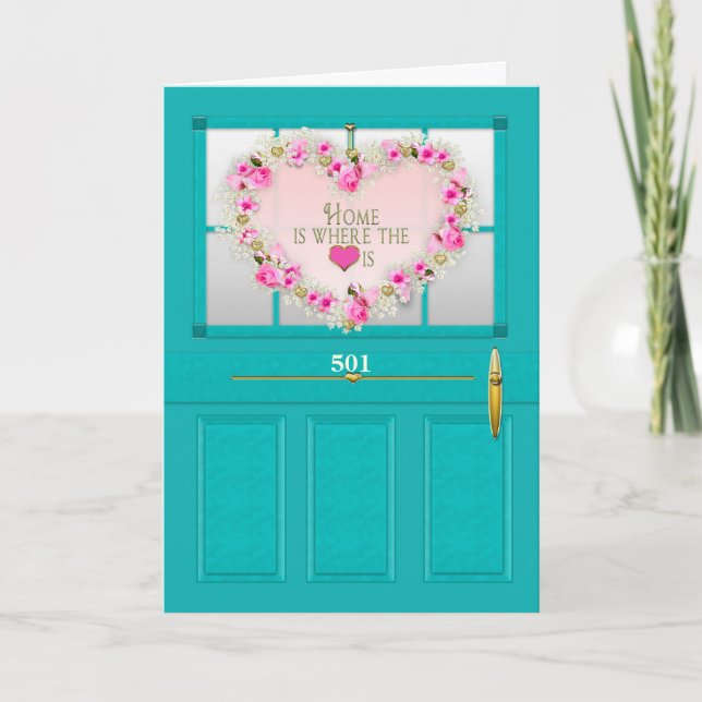 New Home Congratulations Door Wreath Personalize Kort (Framsida)