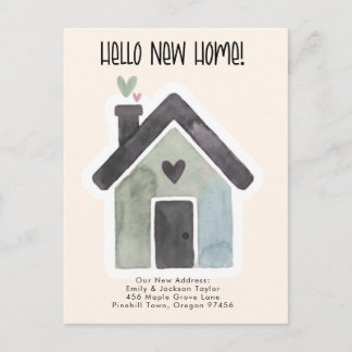 New Home - Cute New Address Watercolor Door Meddelande Vykort