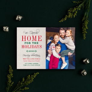 New Home for the Holidays Rustic Linen Photo Julkort