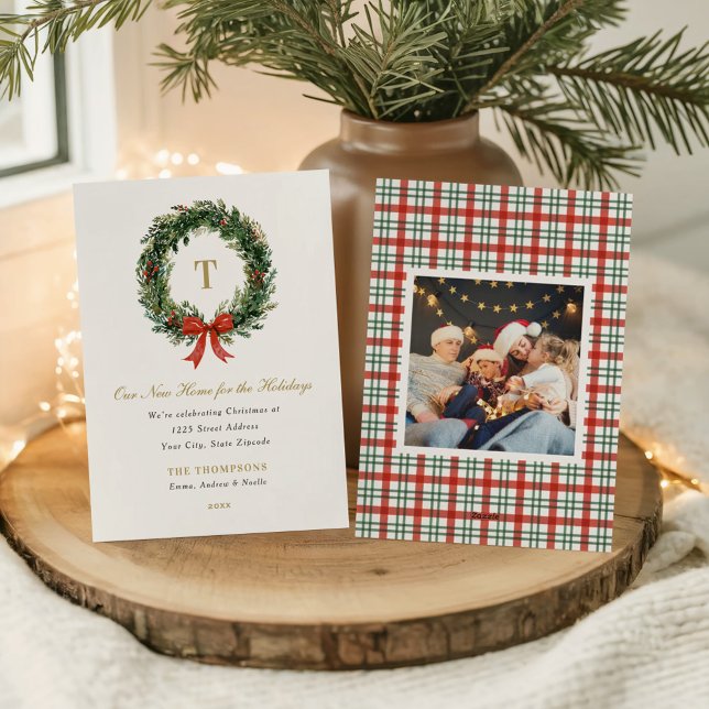 New Home for the Holidays Wreath Monogram Julkort (Skapare uppladdad)