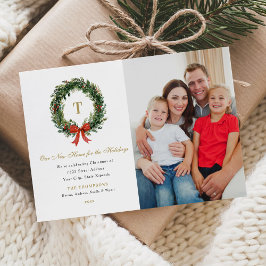 New Home for the Holidays Wreath Monogram Photo Julkort