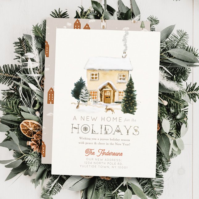 New Home House Hares Winterscape jul Julkort (Skapare uppladdad)