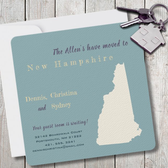 New Home New Hampshire Flytta Announcement Card (Moving to New Hampshire? Send your friends and family a beautiful personalized announcement!)
