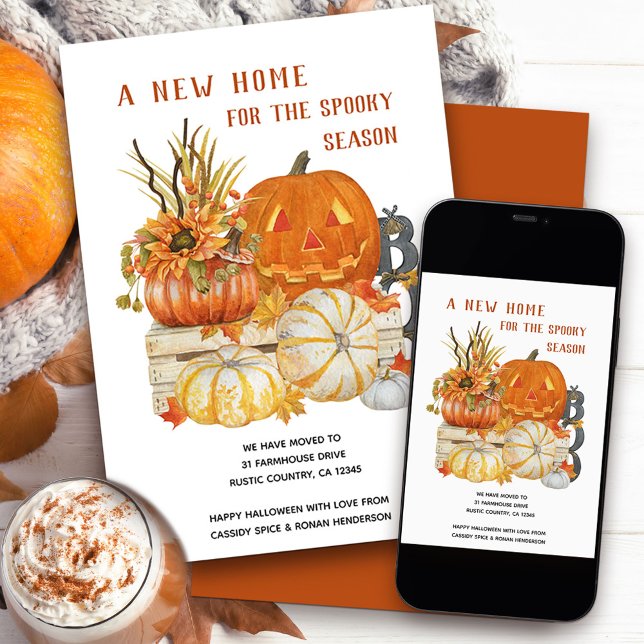 New Home Rustic Halloween Flytta Meddelande (New Home for the Spooky Season - fun moving card for new address announcement near halloween time)