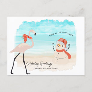 New Home Sandy Snögubbe Flamingo på Beach Helg Vykort