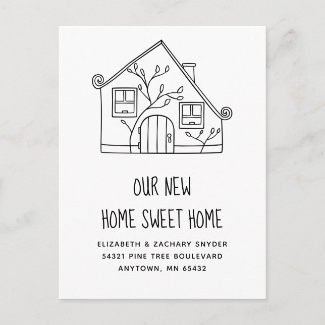 New Home Sweet Home Black White House Flytta Vykort (Framsida)