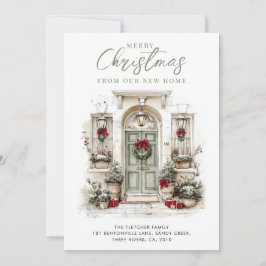 New Home Watercolor Front Door Christmas Julkort