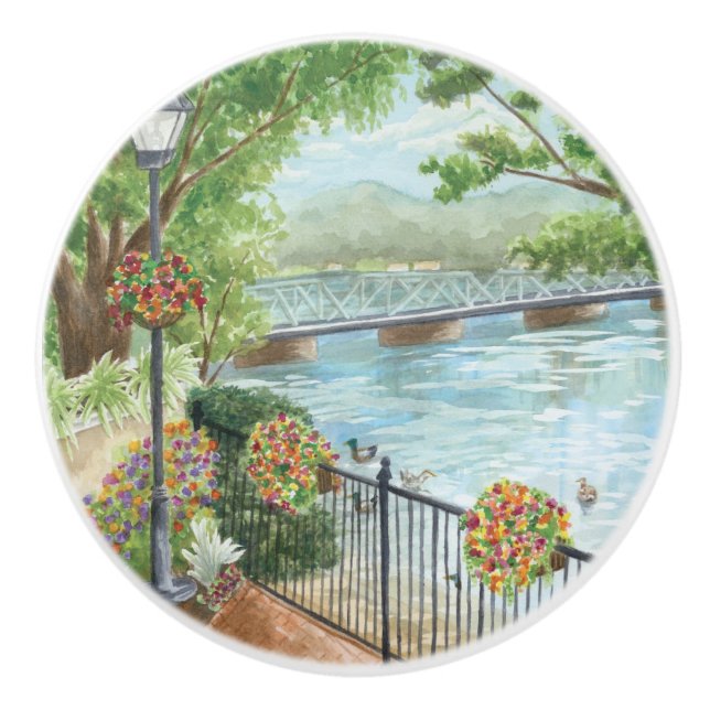 New Hope Lambertville Bridge Romantisk Keramisk Kn Knopp (Framsidan)
