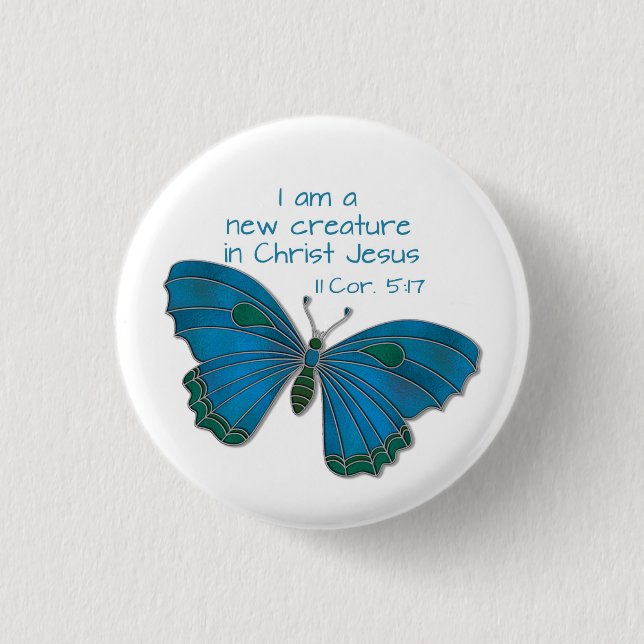 New in Jesus 2 Corinthians 5:17 Blue Butterfly Knapp (Framsida)
