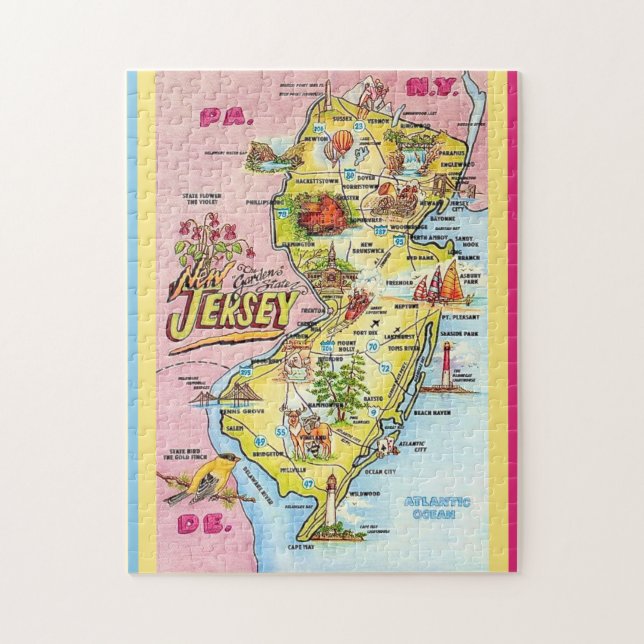 New Jersey 11x14 Färgrikt Illustrerat Pussel (Vertikal)