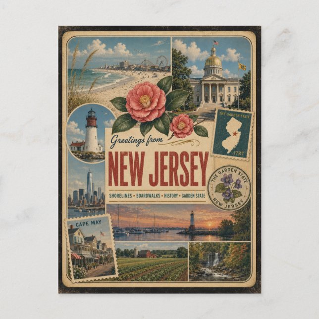 New Jersey Äkta Vintage Stil Vykort (Framsida)