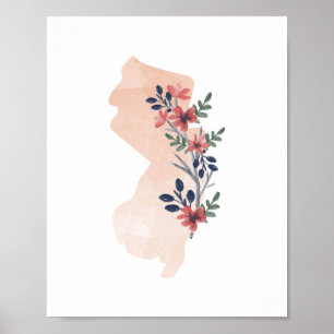 New jersey Blommigt vattenfärgstillstånd Poster