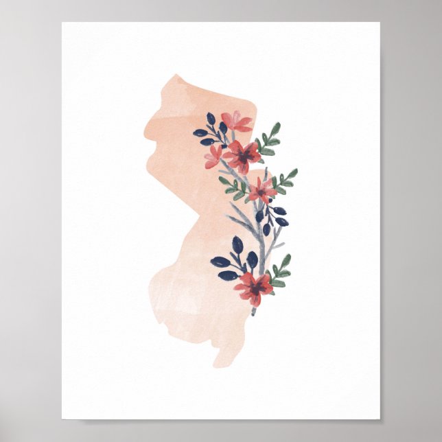 New jersey Blommigt vattenfärgstillstånd Poster (Framsidan)