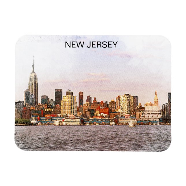 New Jersey Cityscape Panorama View Magnet (Horisontell)