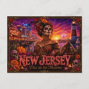 New Jersey Día de los Muertos Retro Vykort
