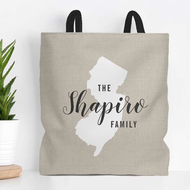 New jersey Family Monogram State Tote Bag Tygkasse (Skapare uppladdad)
