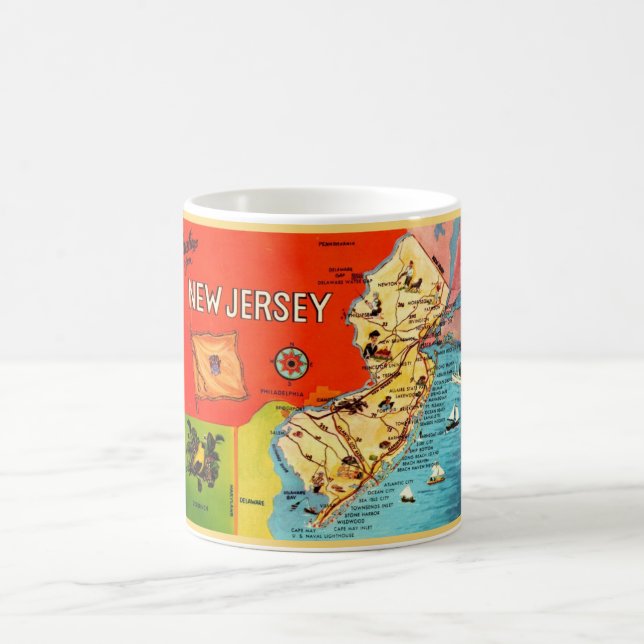 New Jersey Färgglad Vintage Kartkopp Kaffemugg (Center)