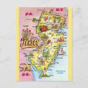 New Jersey Färgrikt Illustrerad Postkort Vykort