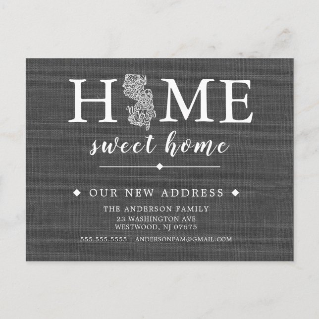 NEW JERSEY Flyttningskort med statens logotyp Meddelande Vykort (Framsida)