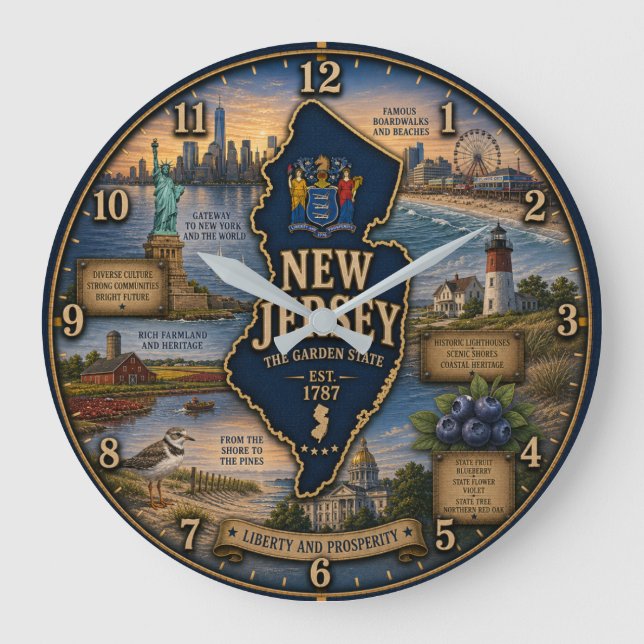 New Jersey Garden State Coastal  Lighthouse Rustic Stor Klocka (Framsida)