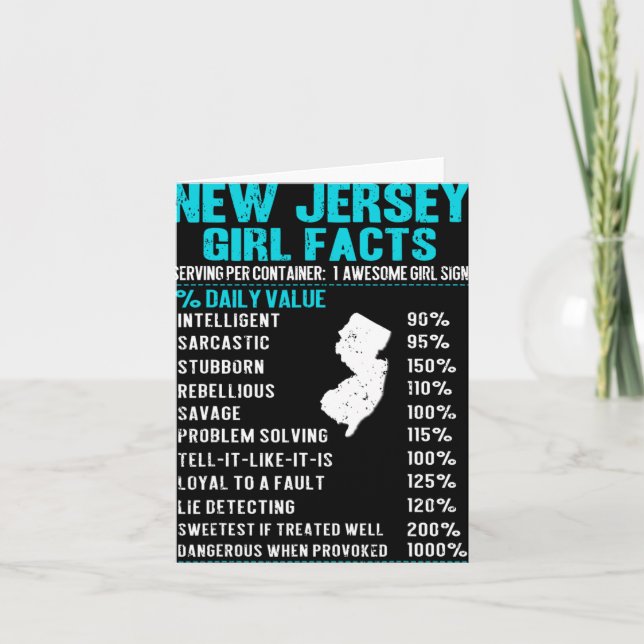 New Jersey Girl Facts Funny Birthday Gift Born In  Kort (Framsida)