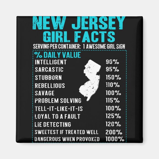 New Jersey Girl Facts Funny Birthday Gift Born In  Magnet (Framsidan)