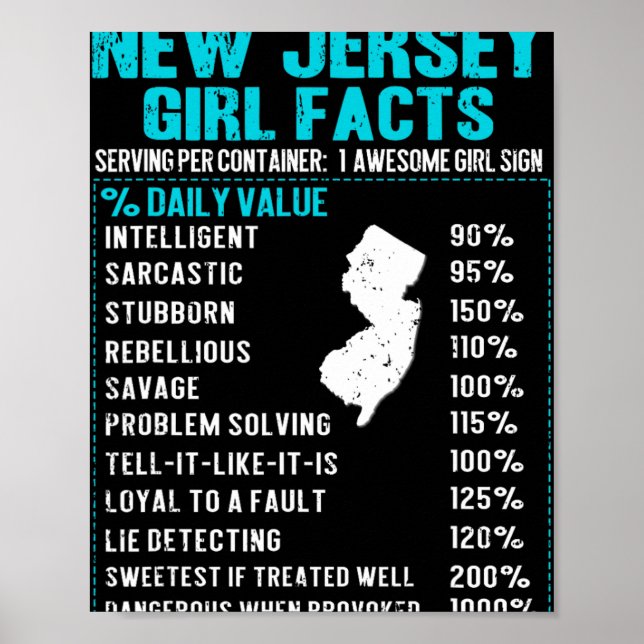 New Jersey Girl Facts Funny Birthday Gift Born In  Poster (Framsidan)
