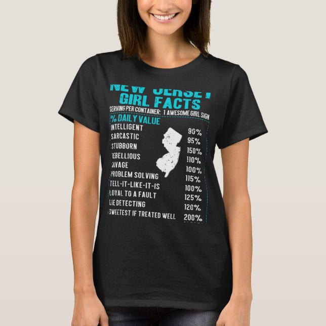 New Jersey Girl Facts Funny Birthday Gift Born In  T Shirt (Framsida)
