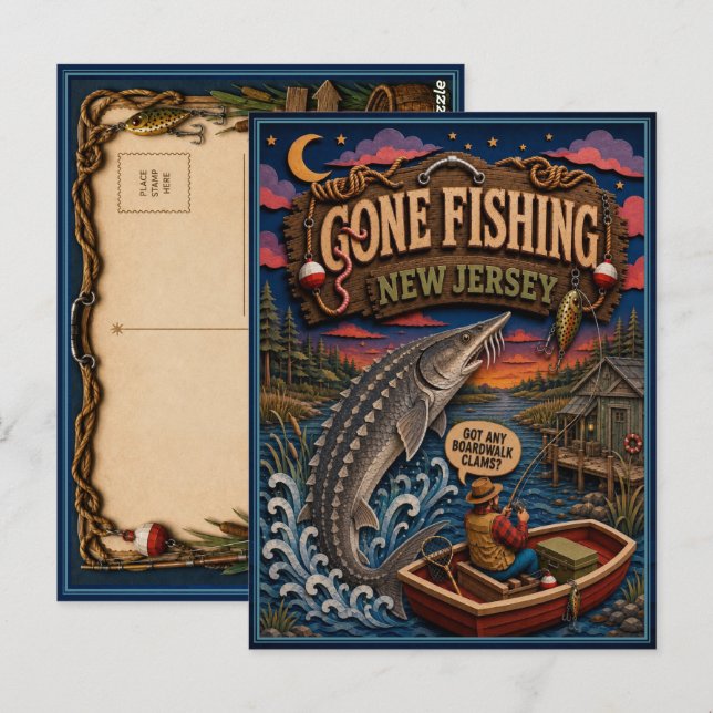 New Jersey Gone Fishing Atlantic Sturgeon Vykort (Fram/baksida)