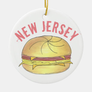 New jersey Gris Roll NJ Ham Egg Breakfast Sandwich Julgransprydnad Keramik