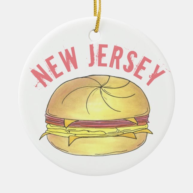 New jersey Gris Roll NJ Ham Egg Breakfast Sandwich Julgransprydnad Keramik (Framsidan)