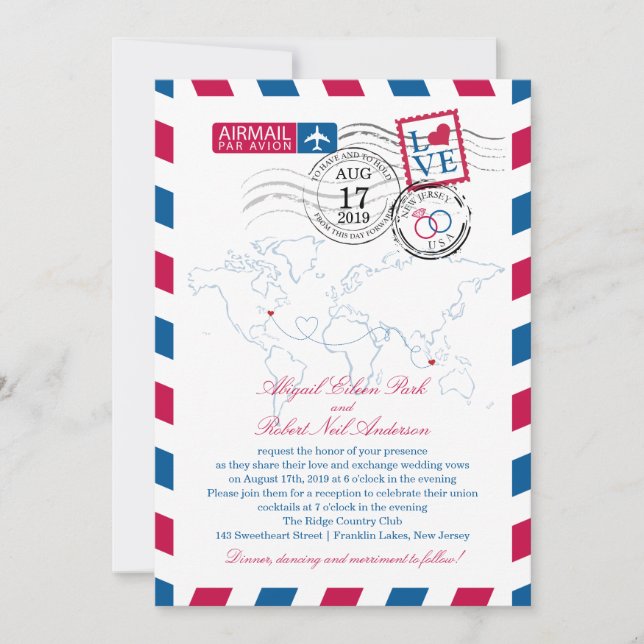 New jersey & Indonesia Airmail Bröllop Inbjudningar (Framsida)