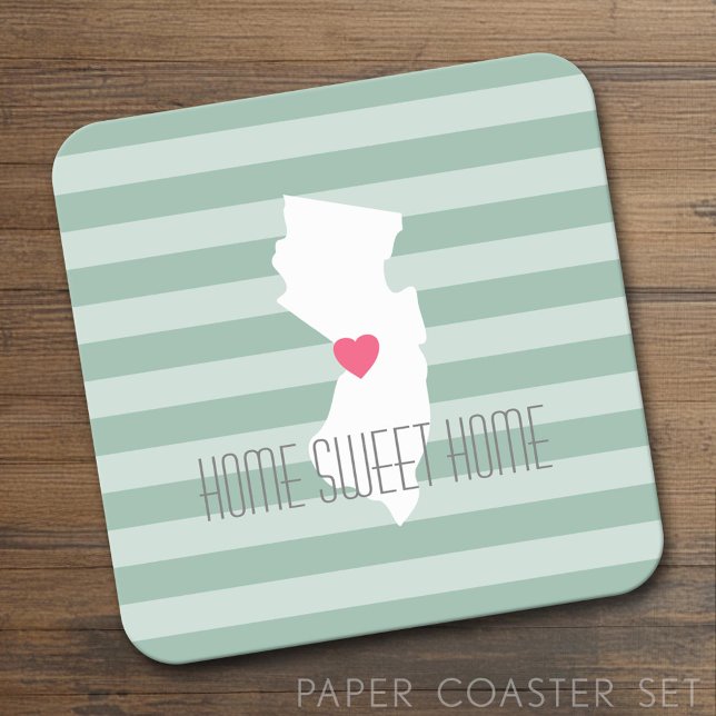 New Jersey Karta Hemstat Kärlek med Anpassad Hjärt Underlägg Papper Kvadrat (Custom Coaster)
