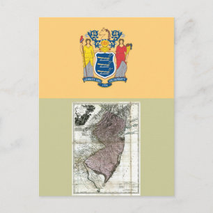 New jersey Karta och Statlig flagga Vykort