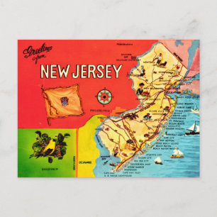 New Jersey karta över stränder Vykort