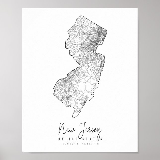 New jersey Minimal Street Karta Poster (Framsidan)