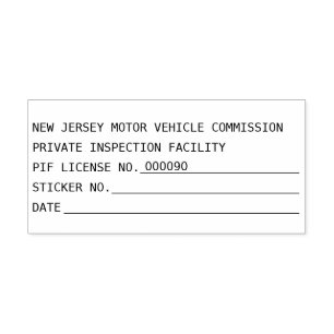New Jersey Motor Vehicle Commission PIF Licens # Självfärgande Stämpel