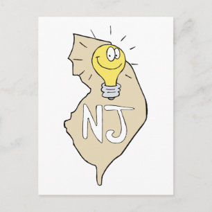New jersey NJ Karta med lustig Light Bulb Tecknad Vykort
