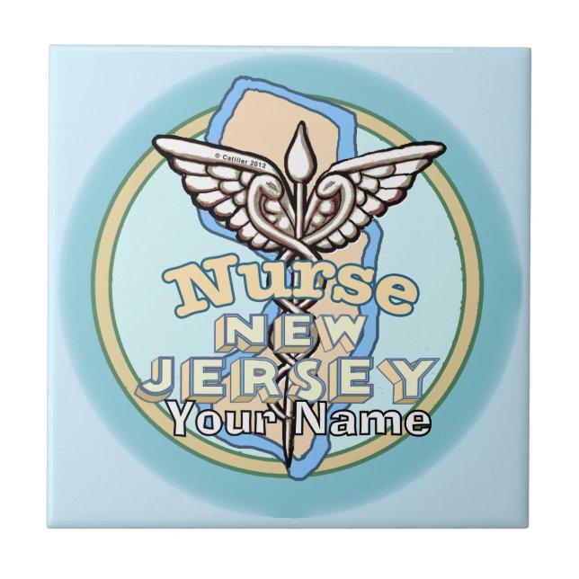 New Jersey Nurse Caduceus Tile Kakelplatta (Framsidan)