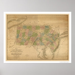New jersey & Pennsylvania Railroad Karta 1839 Poster