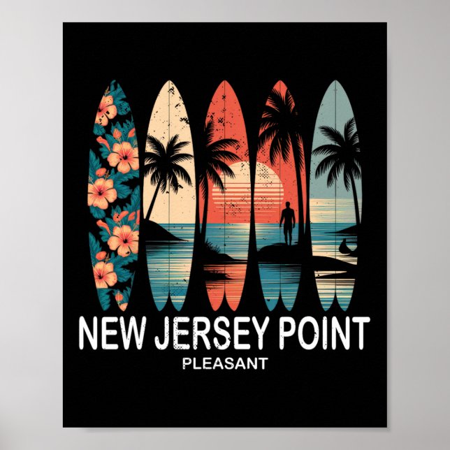 New Jersey Point Pleasant Surfbräda Surfing Retro  Poster (Framsidan)