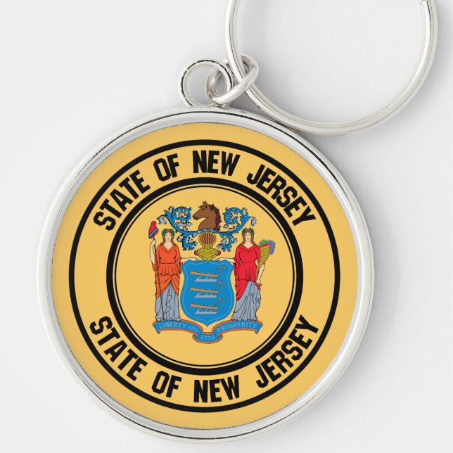 New jersey Round Emblem Rund Silverfärgad Nyckelring (Framsidan)